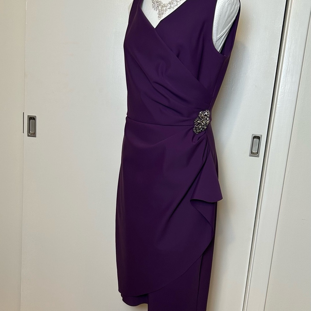Alex Evenings Dress Rich Purple Faux Wrap, Ruched Size 10 - Picture 2 of 13